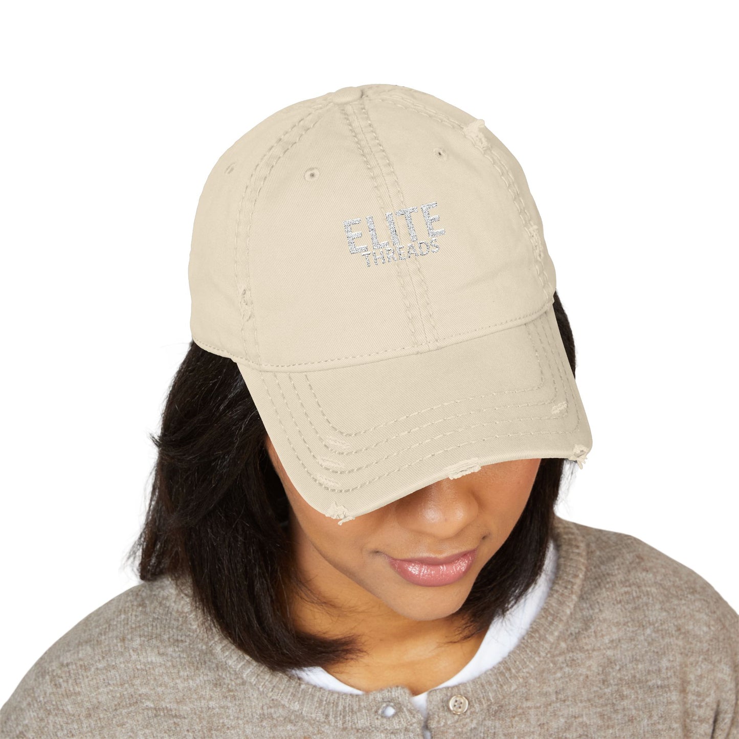 Elite Threads Distressed Vintage Style Embroidery Cap