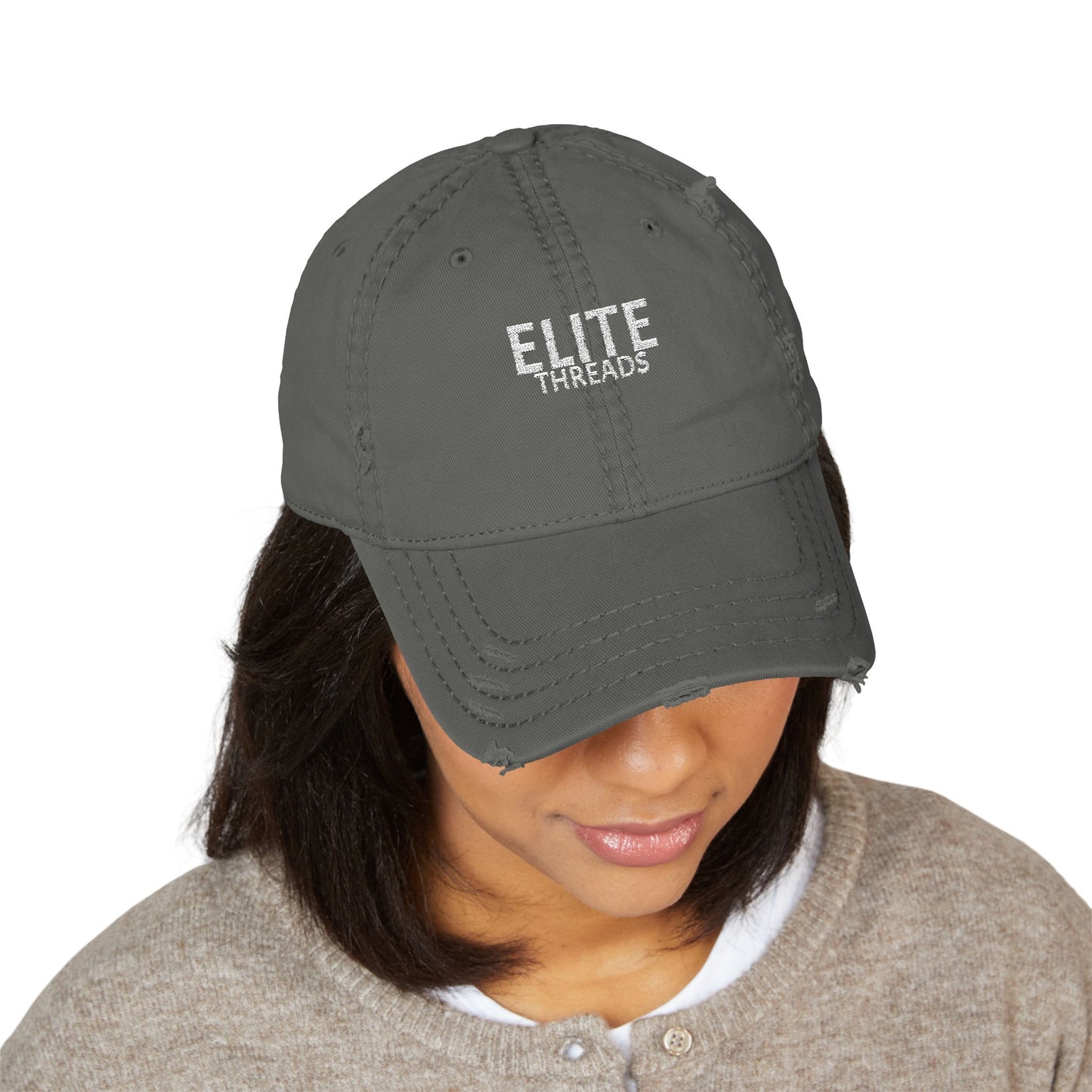 Elite Threads Distressed Vintage Style Embroidery Cap