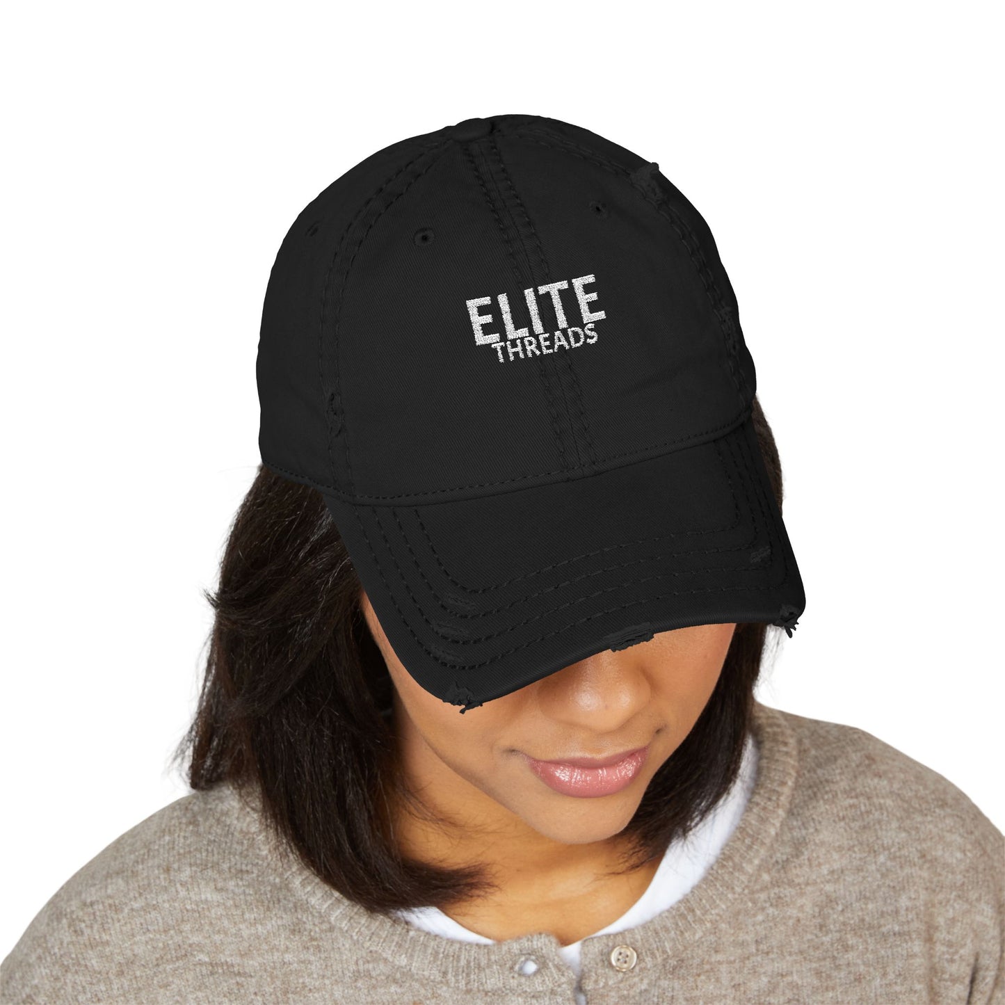 Elite Threads Distressed Vintage Style Embroidery Cap