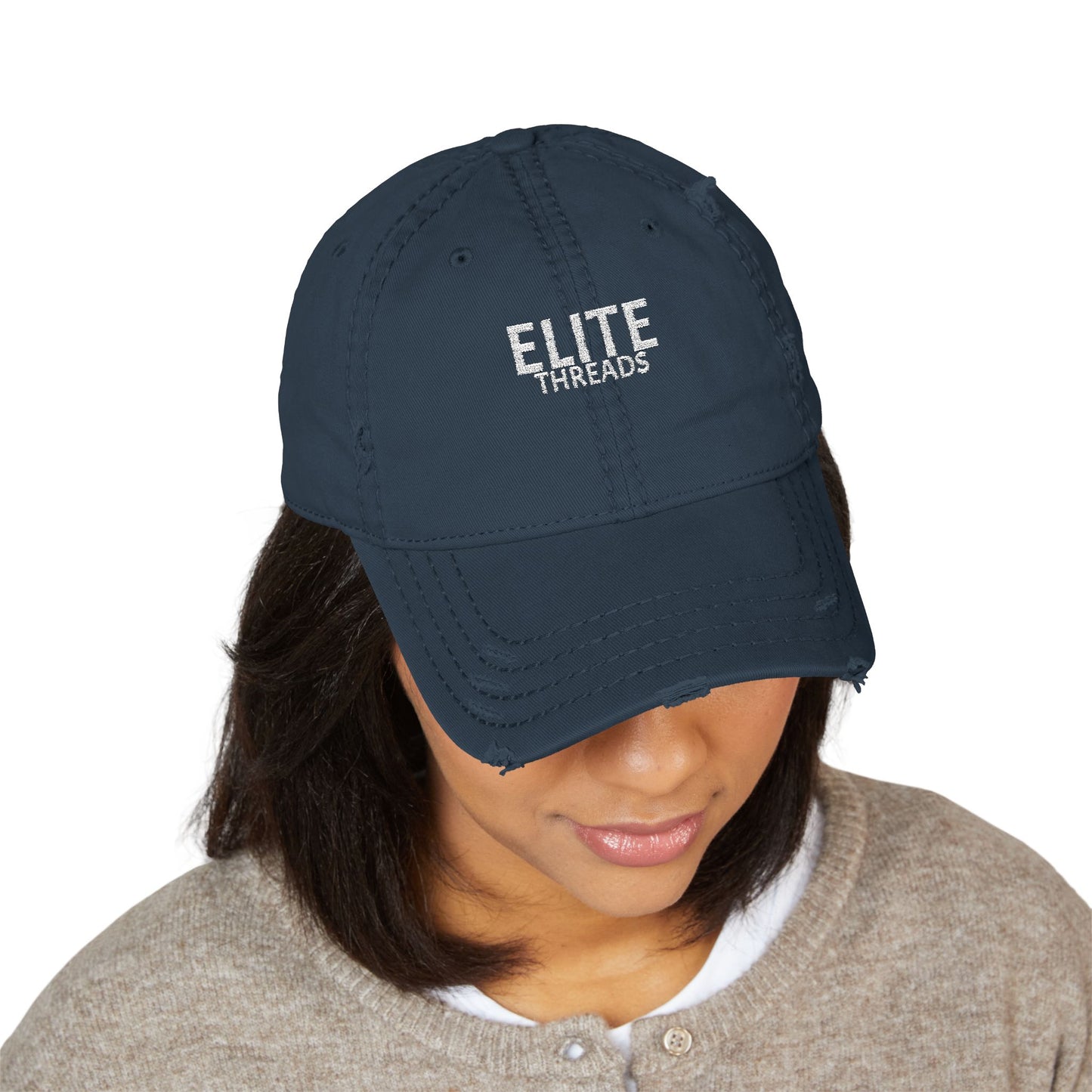 Elite Threads Distressed Vintage Style Embroidery Cap