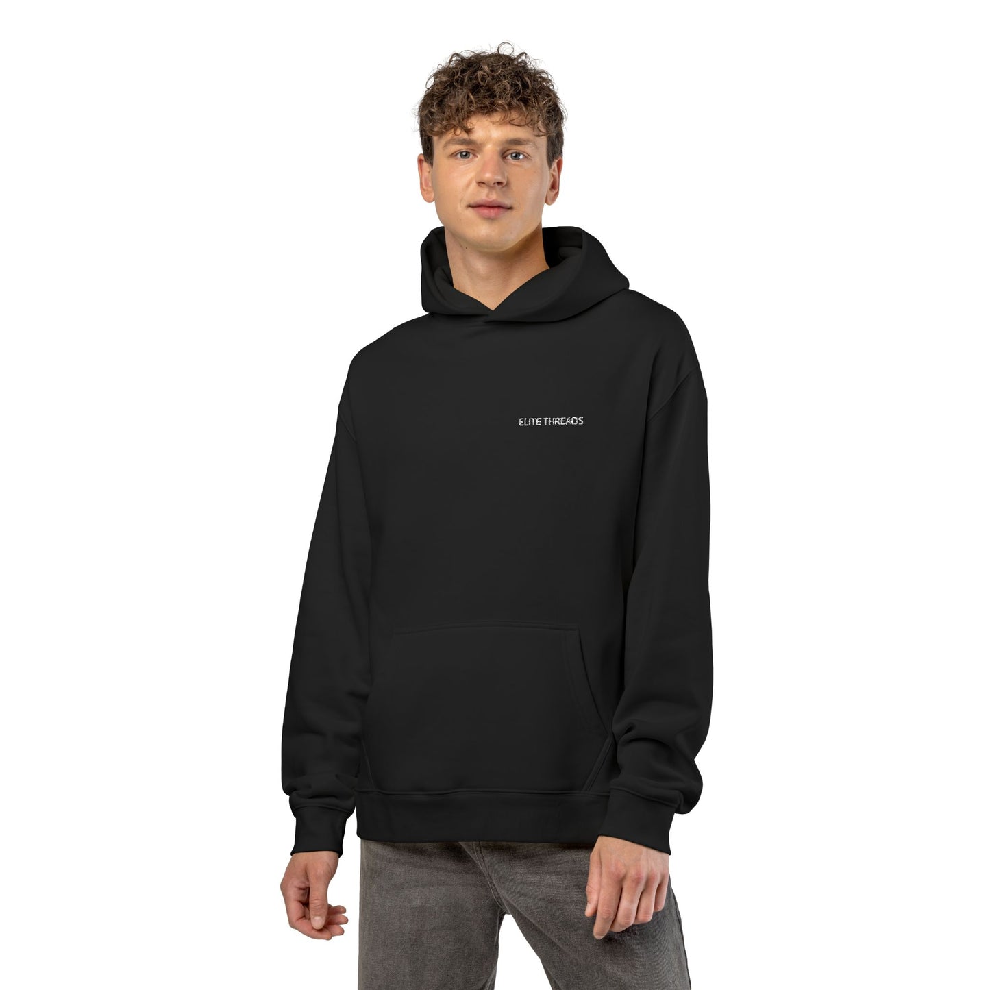 Relaxed Hoodie — Minimal Tiny Script Chest Logo Pullover